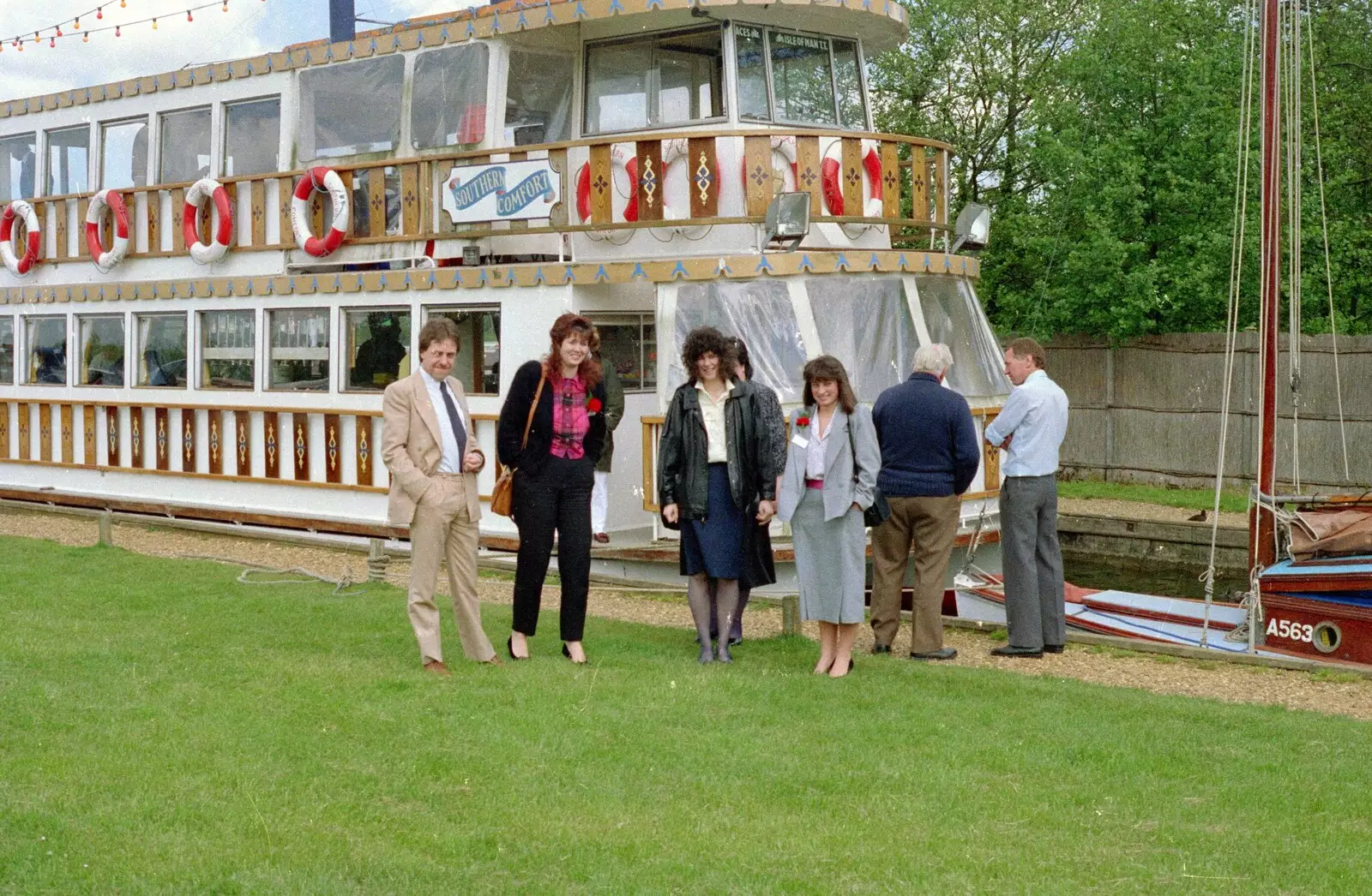 In front of Southern Comfort, from A Soman-Wherry Press Boat Trip, Horning, The Broads, Norfolk - 8th May 1988