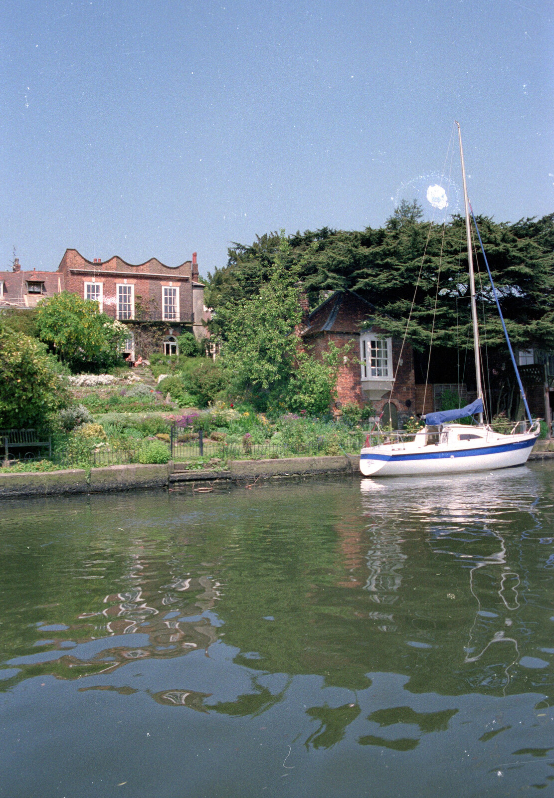 A boat moored on the river from The Plymouth Gang Visits Nosher in the Sticks, Red House, Buxton, Norfolk - 20th May 1988