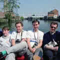 A grumpy Dave in the back of the boat, The Plymouth Gang Visits Nosher in the Sticks, Red House, Buxton, Norfolk - 20th May 1988