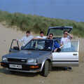 1988 Bray-feature's hired car, with Riki and Chris sticking their heads out of the sun roof