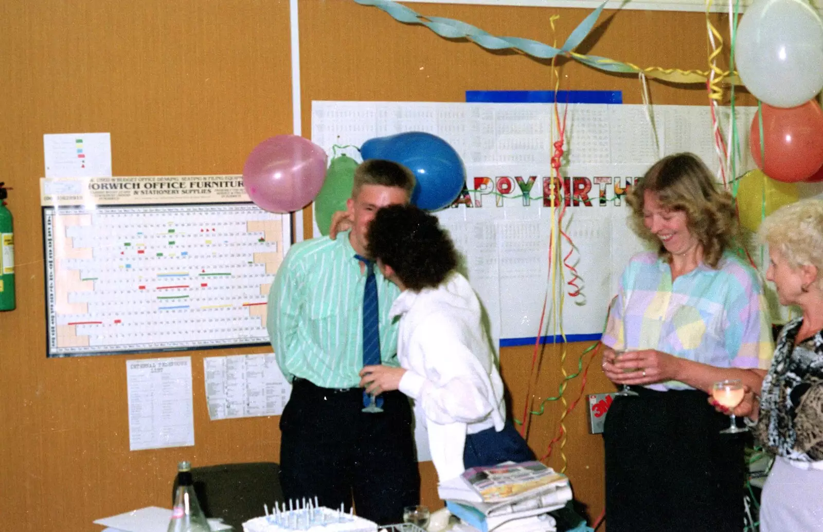 Getting a kiss from Rachel 'Nobby' Clarke, from Somans: Nosher's 21st Birthday at the Soman-Wherry Press, Norwich, Norfolk - 26th May 1988