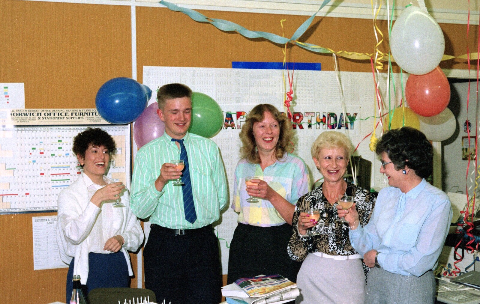 Rachel, Nosher, Sue, Valerie and Beryl from Somans: Nosher's 21st Birthday at the Soman-Wherry Press, Norwich, Norfolk - 26th May 1988