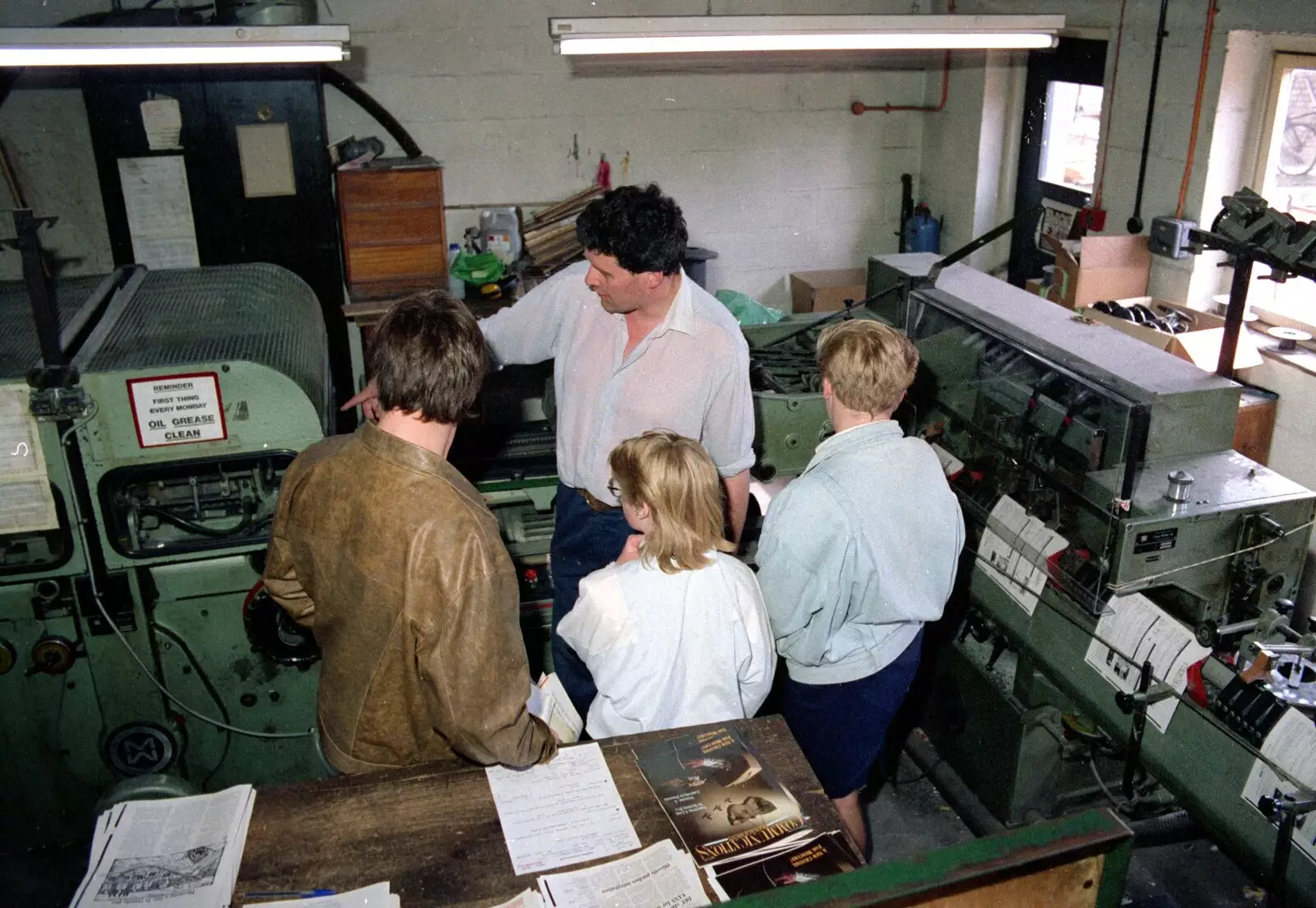 The Muller-Martini guy gives an introduction, from Somans: A Winner's Tour of the Factory, Norwich - 10th June 1988