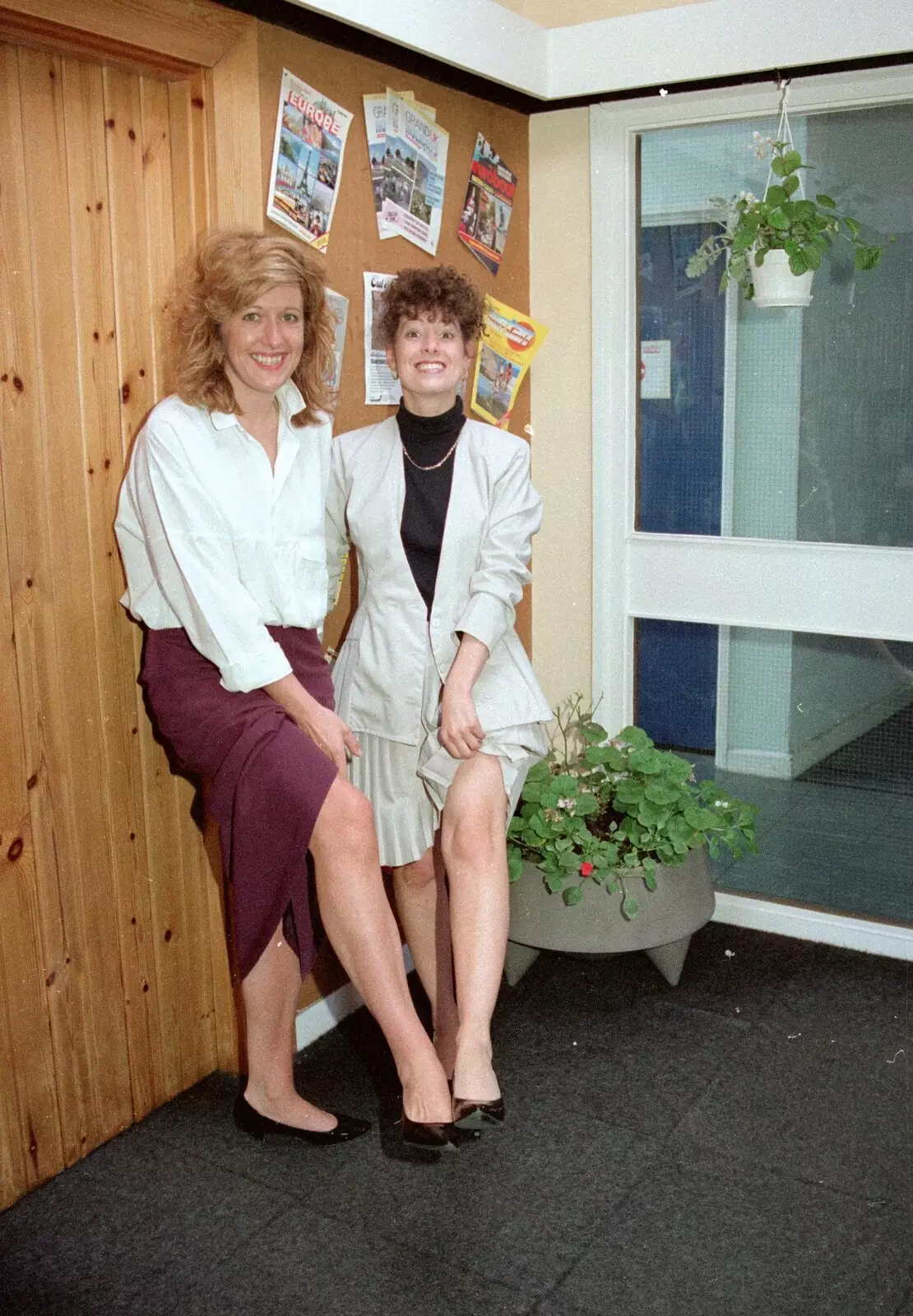 Sue and Rachel get their knees out in reception, from Somans: A Winner's Tour of the Factory, Norwich - 10th June 1988