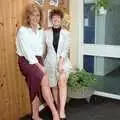 Sue and Rachel get their knees out in reception, Somans: A Winner's Tour of the Factory, Norwich - 10th June 1988