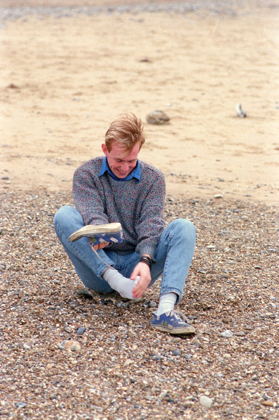 Martin gets sand out of his shoes from A Trip to the Beach, East Runton, Norfolk - 6th July 1988