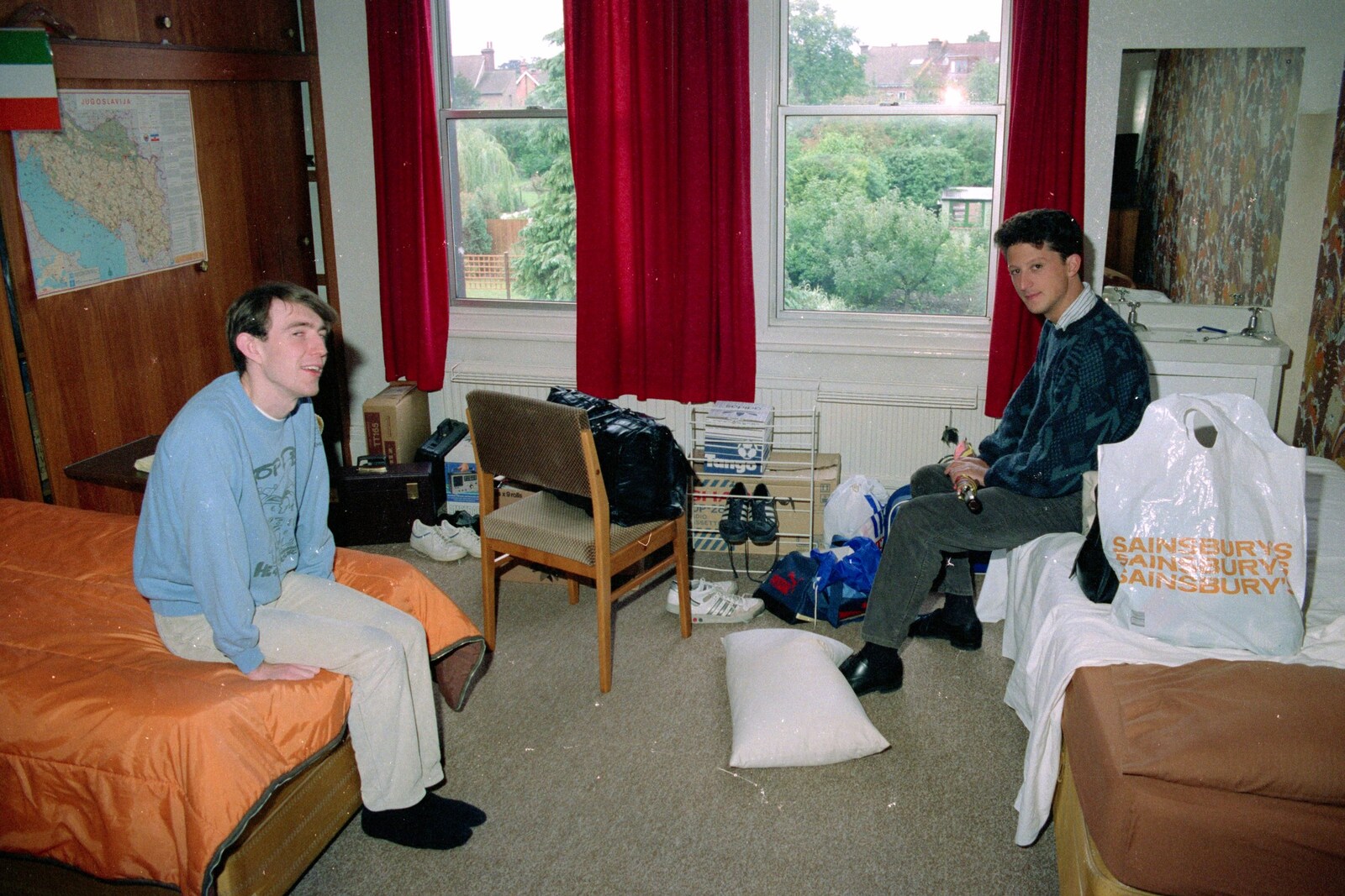 Dave and Christos Zarakovitis in Dave's bedroom from Visiting Sean and Farnborough Airshow, Hampshire - 15th July 1988
