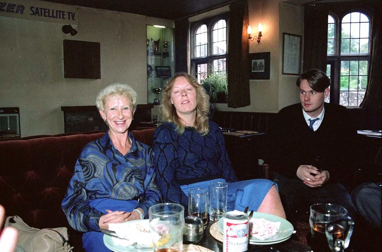 Valerie, Big Sue and Simon, from Nosher Leaves Soman-Wherry Press, Norwich - 3rd August 1988