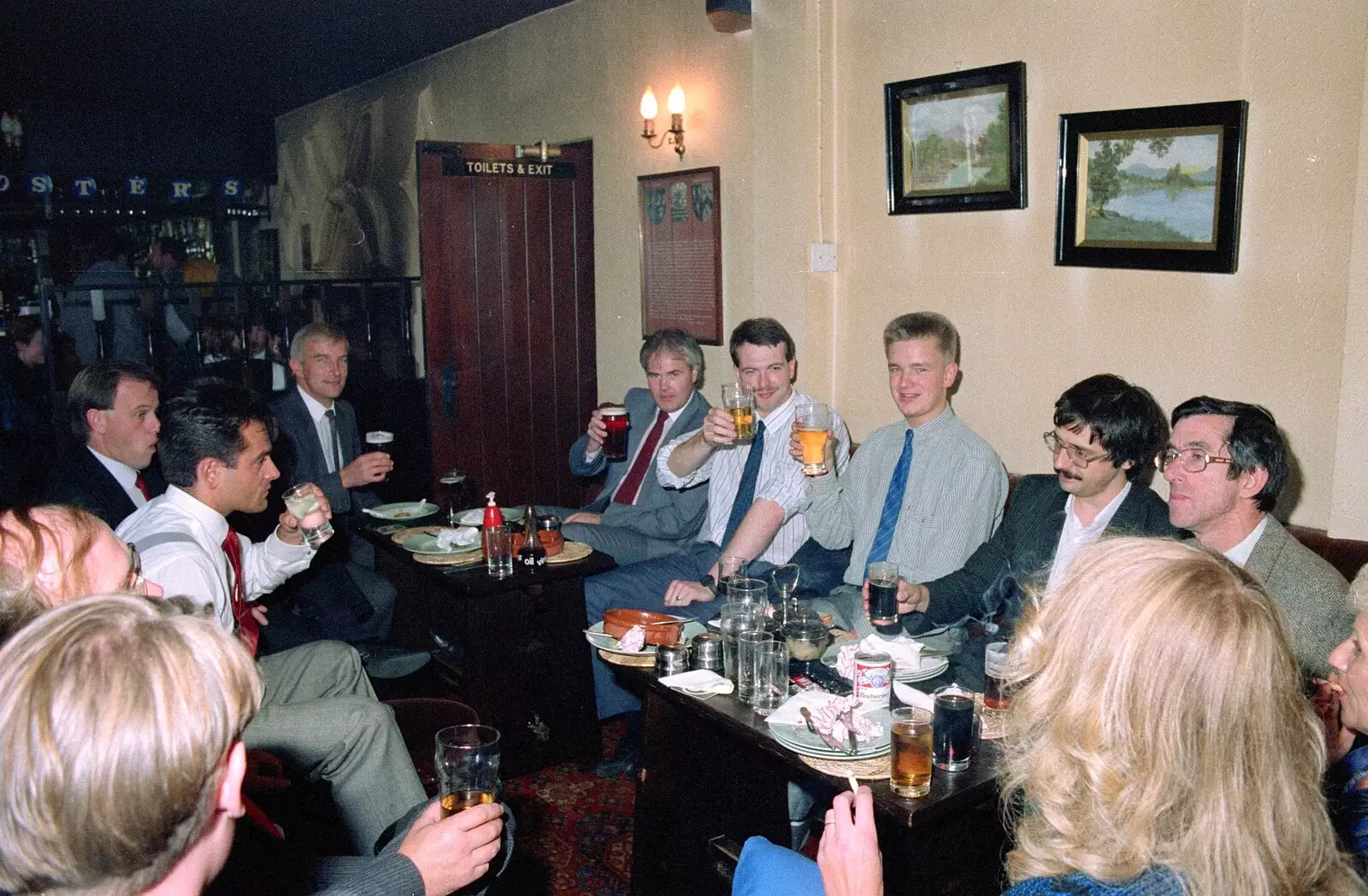 Glasses are raised on Nosher's last day, from Nosher Leaves Soman-Wherry Press, Norwich - 3rd August 1988