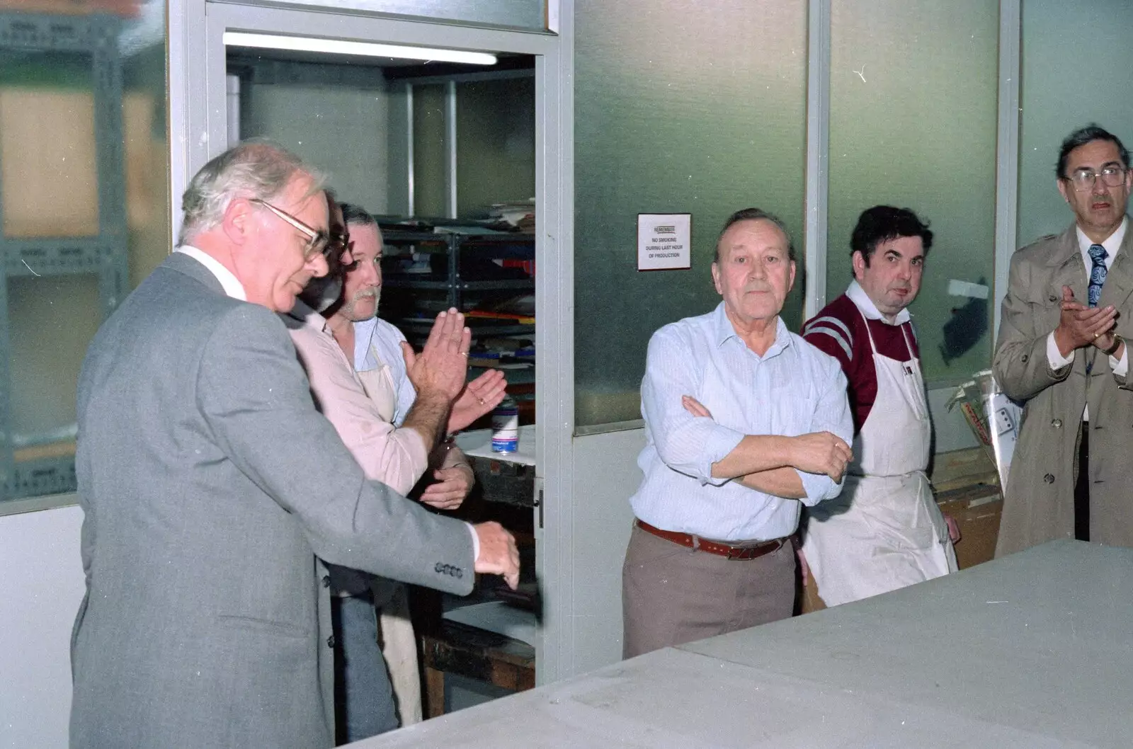 Bill Butler moves in to shake hands, from Nosher Leaves Soman-Wherry Press, Norwich - 3rd August 1988