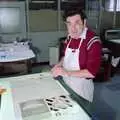 One of the pre-press guys checks out a foil, Nosher Leaves Soman-Wherry Press, Norwich - 3rd August 1988