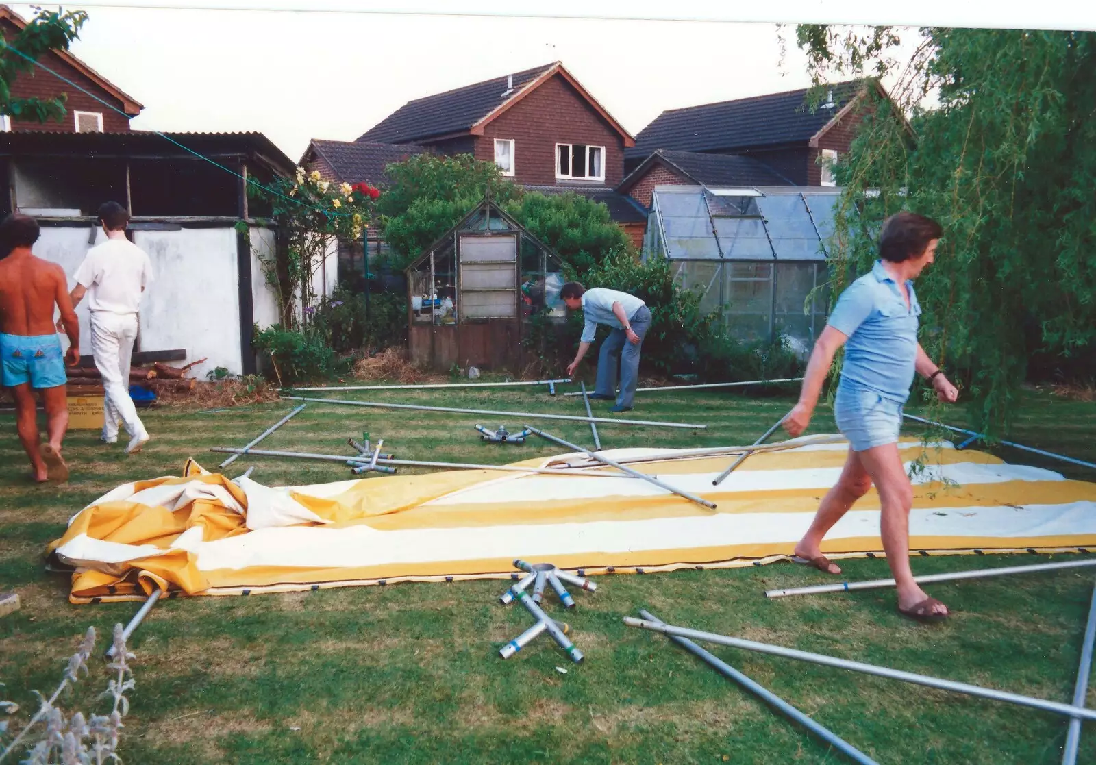 The marquee frame is assembled, from Mother and Mike's Wedding Reception, Bransgore, Dorset - 20th August 1988