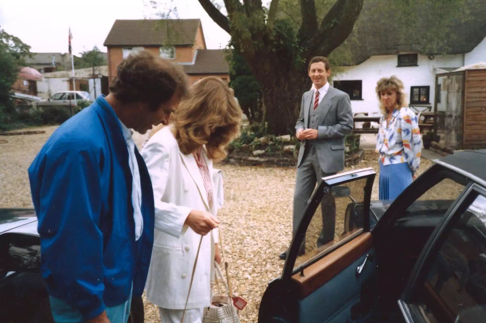 Mike and Mother head off in a car, from Mother and Mike's Wedding Reception, Bransgore, Dorset - 20th August 1988