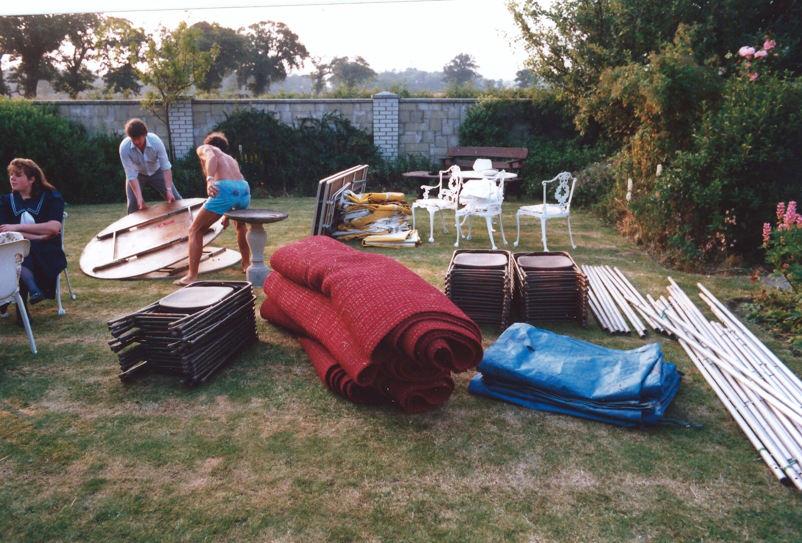 A wedding marquee kit is laid out on the lawn from Mother and Mike's Wedding Reception, Bransgore, Dorset - 20th August 1988