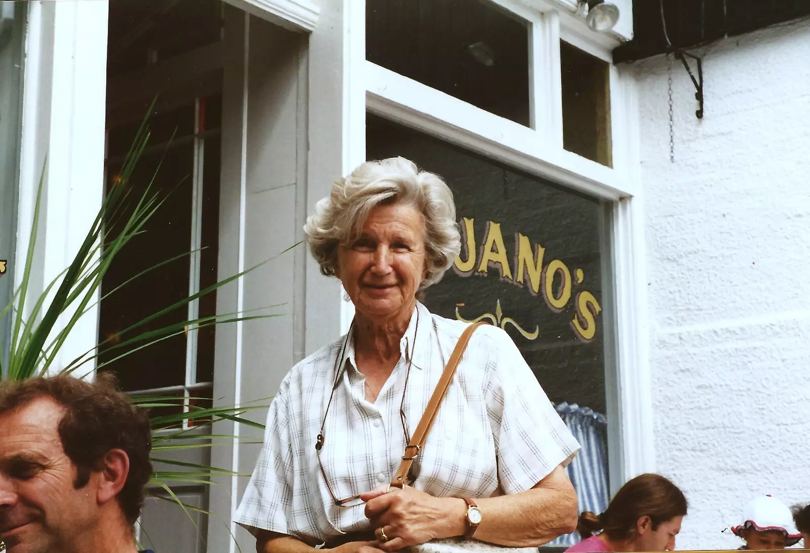 Grandmother outside a restaurant somewhere, from Mother and Mike's Wedding Reception, Bransgore, Dorset - 20th August 1988