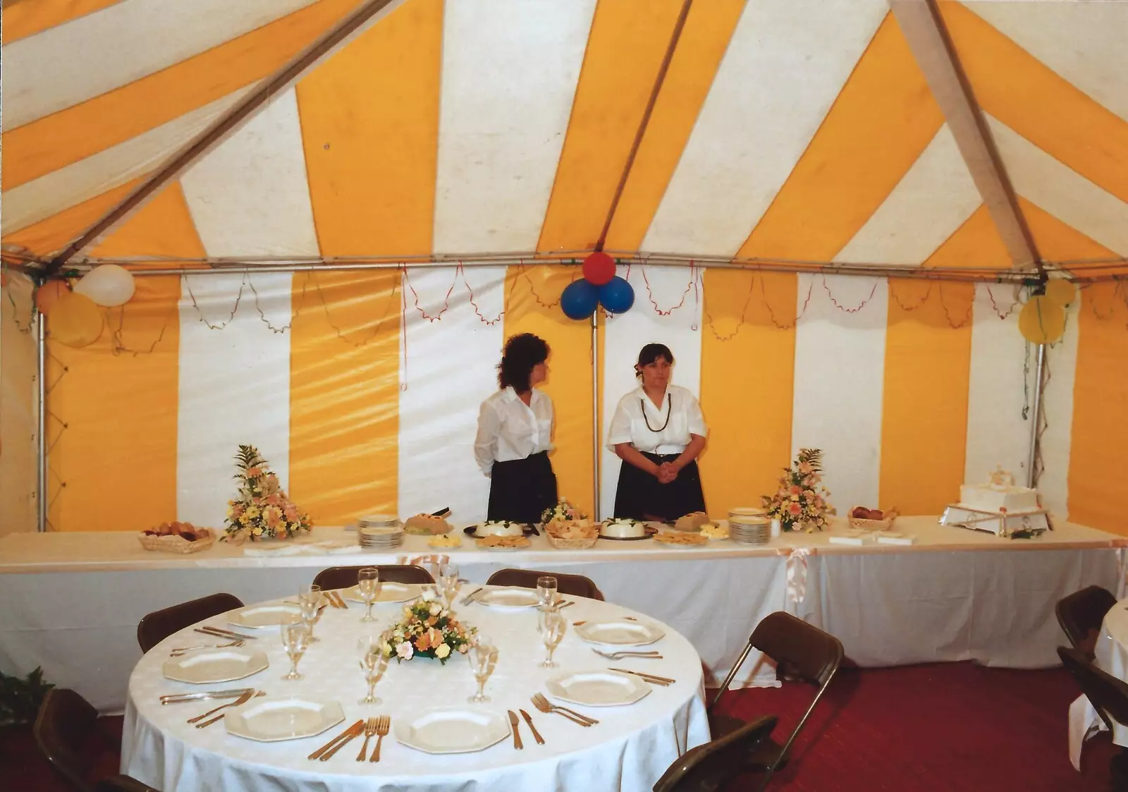 The catering staff wait for the action, from Mother and Mike's Wedding Reception, Bransgore, Dorset - 20th August 1988