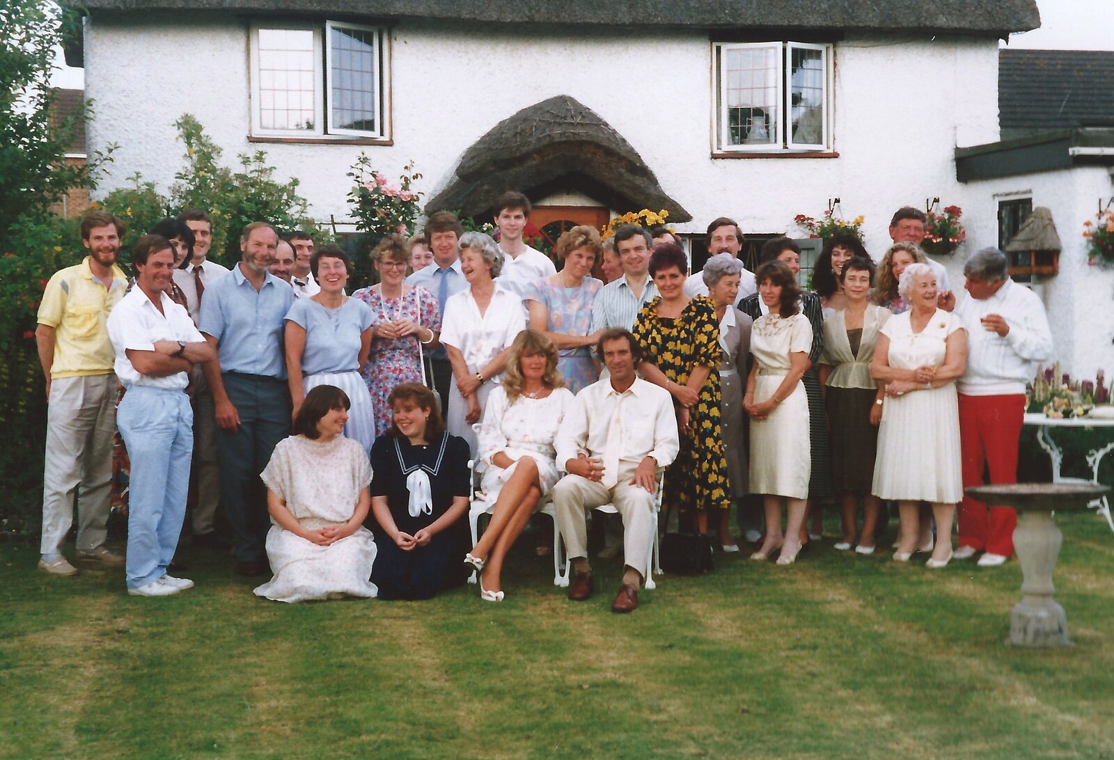 A big group photo from Mother and Mike's Wedding Reception, Bransgore, Dorset - 20th August 1988