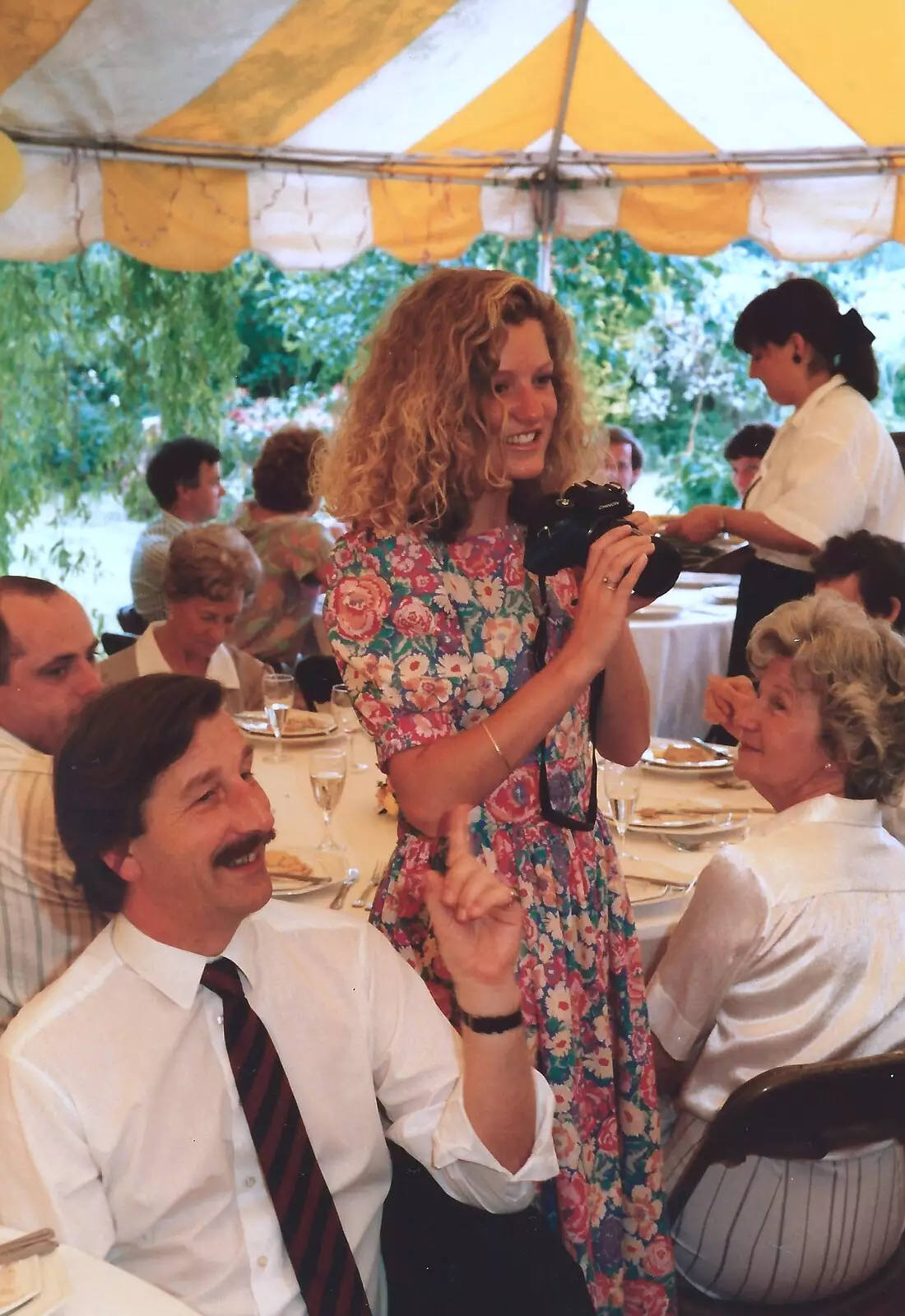 Kim gets ready for a photo, from Mother and Mike's Wedding Reception, Bransgore, Dorset - 20th August 1988