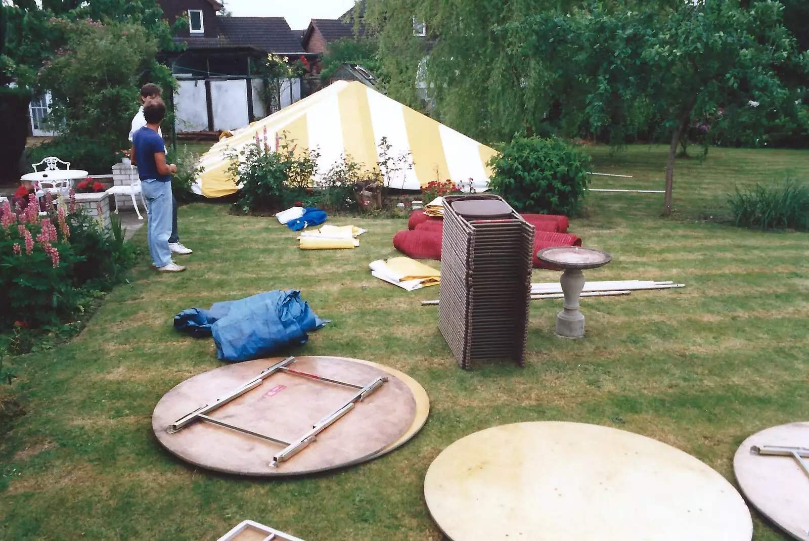 Sean and Mike consider the marquee, from Mother and Mike's Wedding Reception, Bransgore, Dorset - 20th August 1988