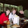 Jackie, Kate and Andrew in the Walkhampton Inn, Uni: Gus Honeybun and the Windy Gimli Burger, Plymouth - 17th October 1988