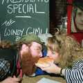 Gimli and Gus's hander share a burger, Uni: Gus Honeybun and the Windy Gimli Burger, Plymouth - 17th October 1988