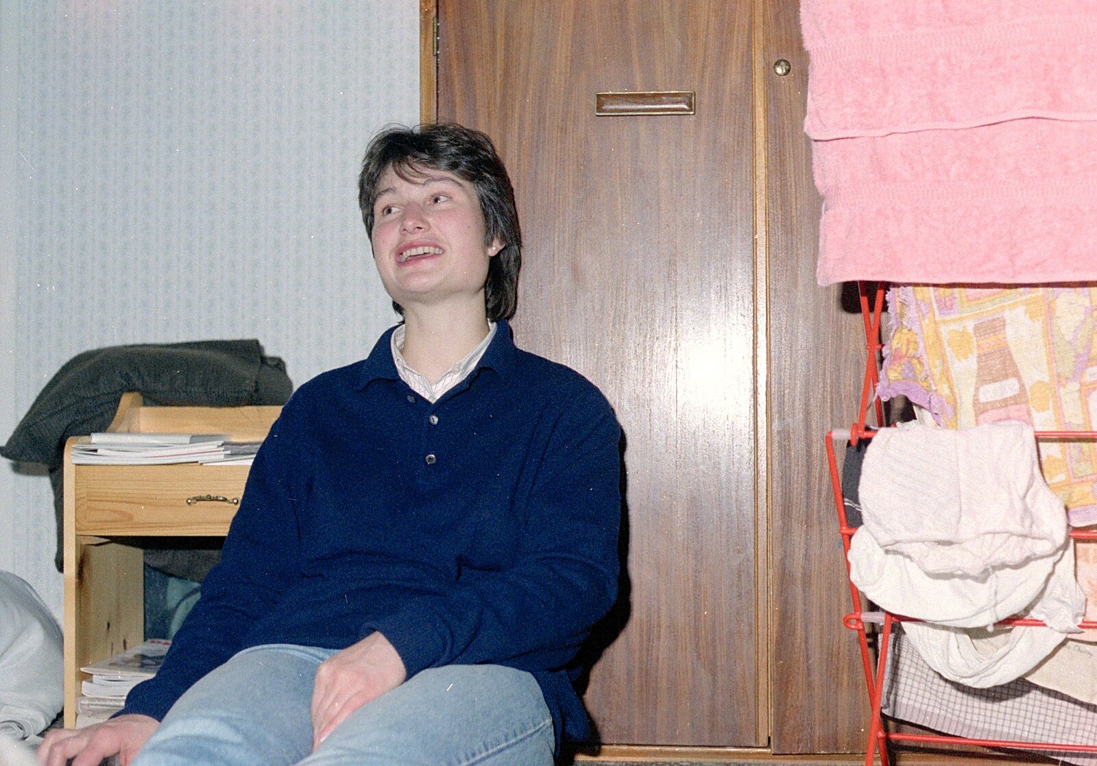 Angela looks up from Uni: Kate, A Lampshade and the Trees of Duloe, Plymouth and Cornwall - 2nd December 1988
