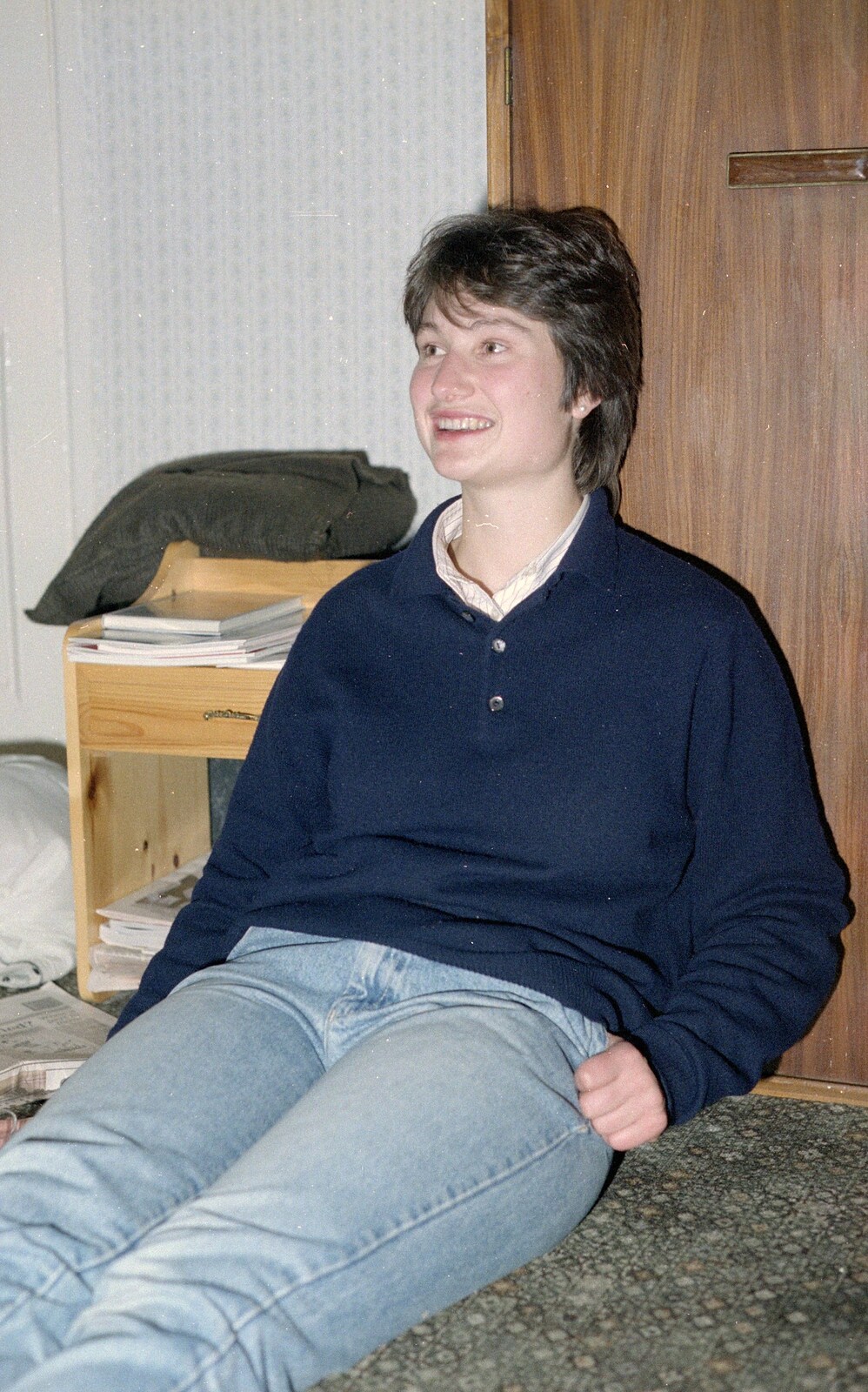 Angela sits on the floor of her room from Uni: Kate, A Lampshade and the Trees of Duloe, Plymouth and Cornwall - 2nd December 1988