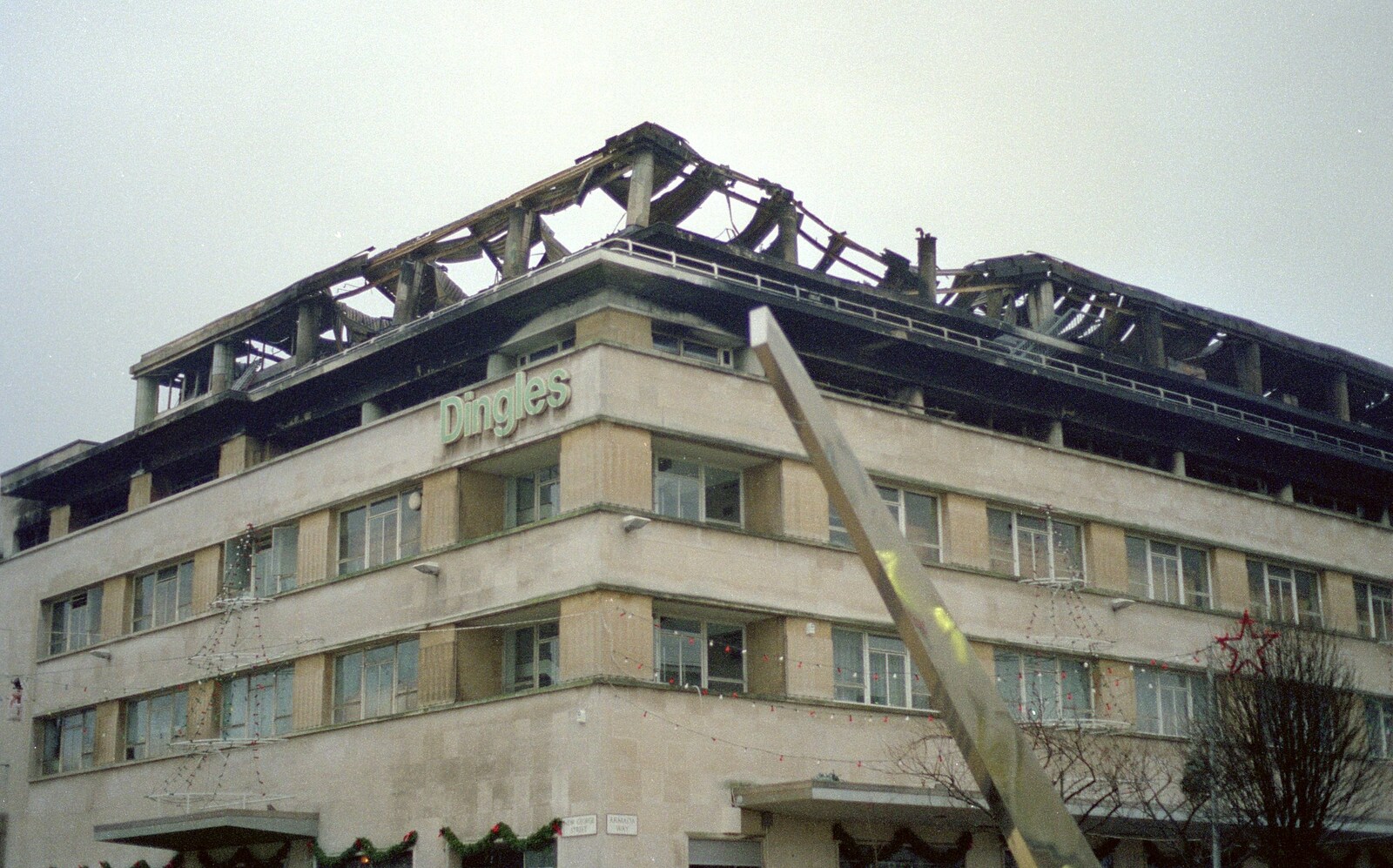 The next morning, the devastation is clear from Uni: The Fire-Bombing of Dingles, Plymouth, Devon - 19th December 1988