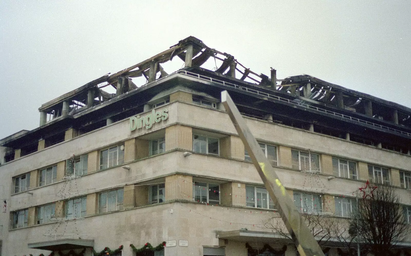 The next morning, the devastation is clear, from Uni: The Fire-Bombing of Dingles, Plymouth, Devon - 19th December 1988