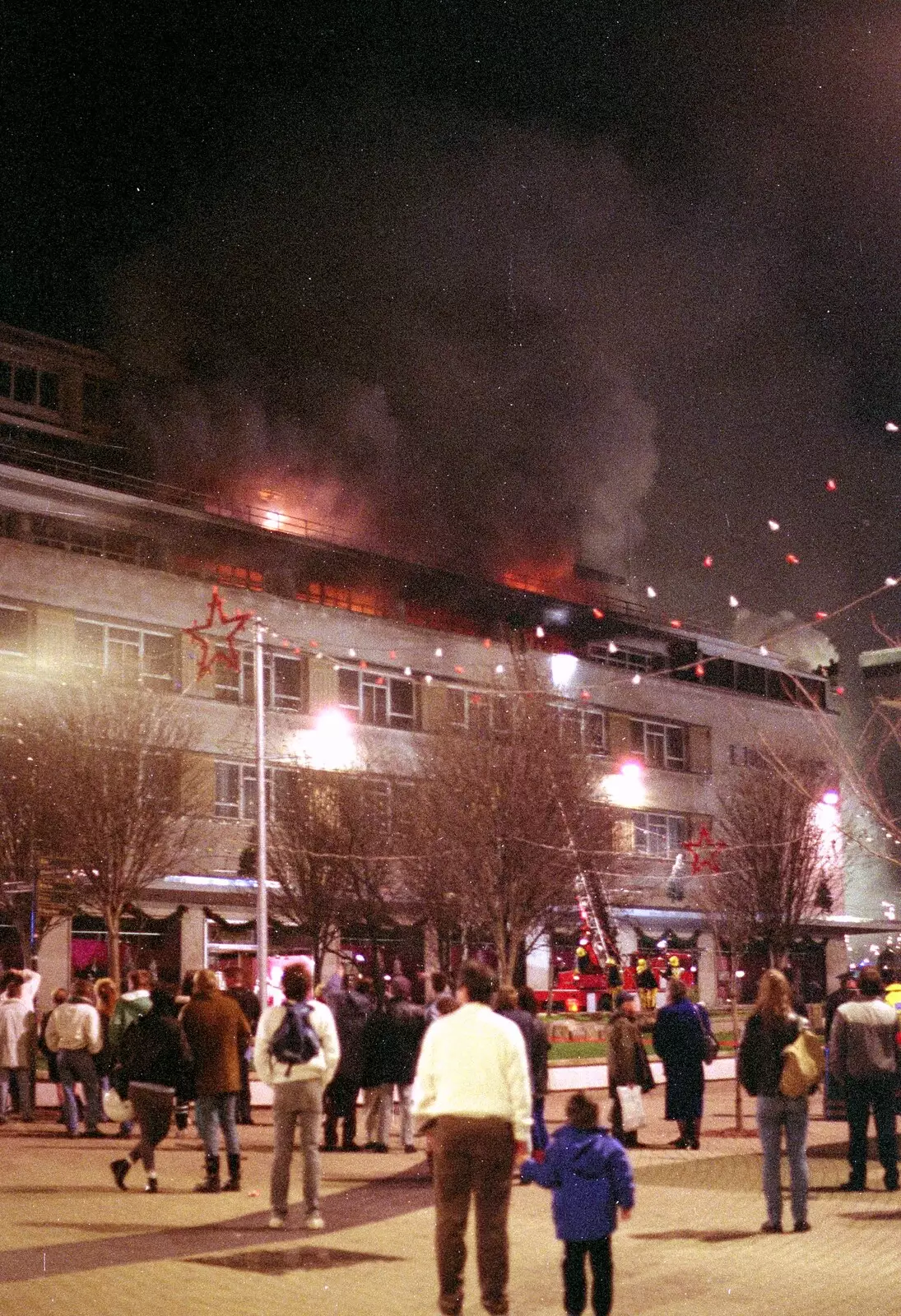 There's quite a crowd watching the smoke, from Uni: The Fire-Bombing of Dingles, Plymouth, Devon - 19th December 1988