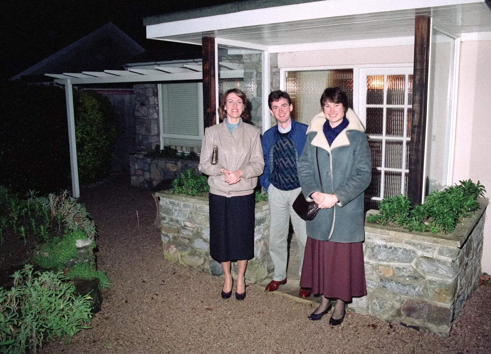 Jane, John and Angela outside John's house, from Uni: A Dinner Party, Harbertonford and Buckfastleigh, Devon - 24th December 1988