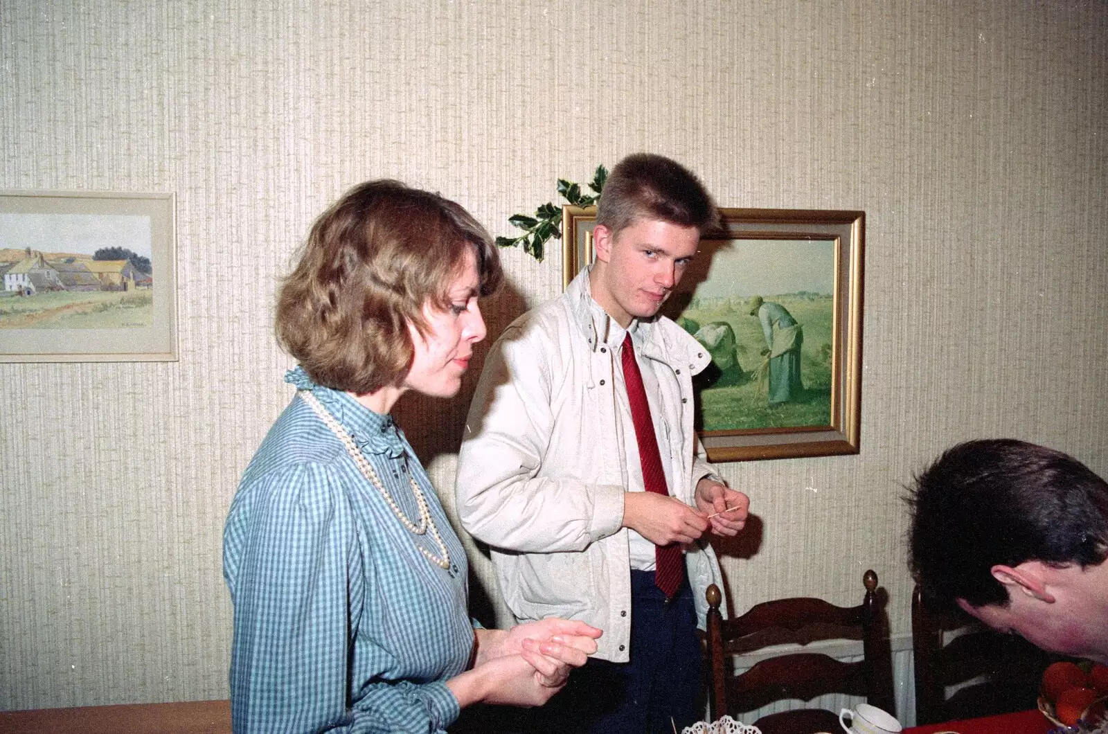 Just before we leave for Midnight Mass, from Uni: A Dinner Party, Harbertonford and Buckfastleigh, Devon - 24th December 1988