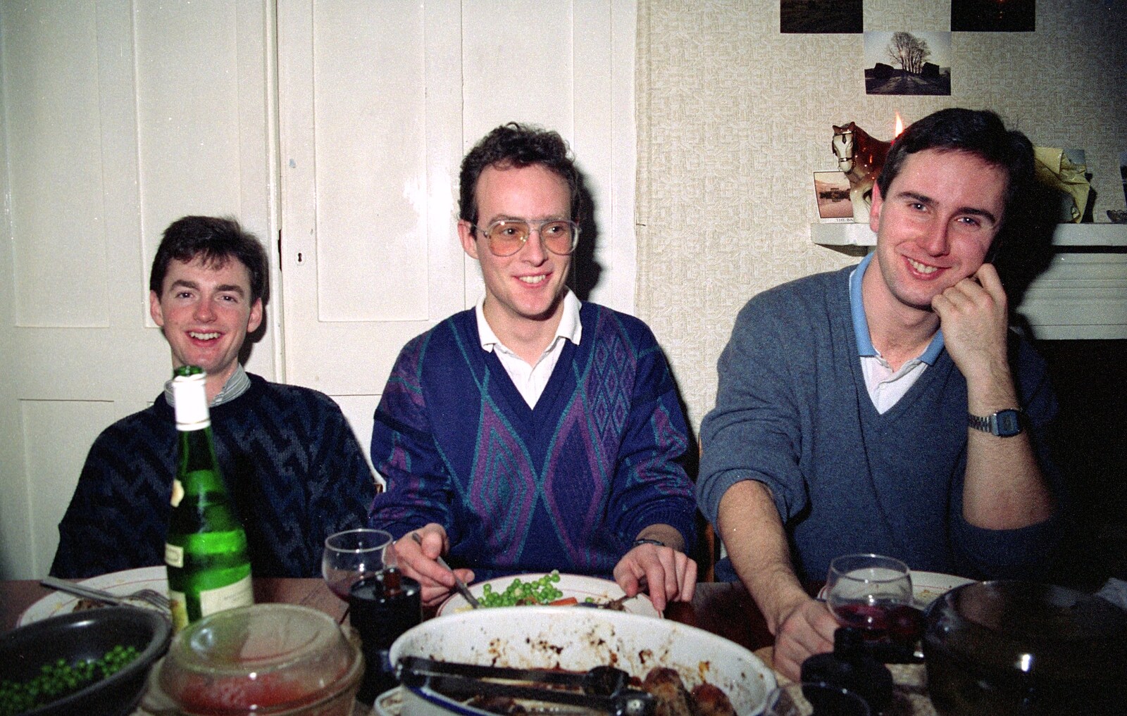 John, Chris and Riki from Uni: A Dinner Party, Harbertonford and Buckfastleigh, Devon - 24th December 1988