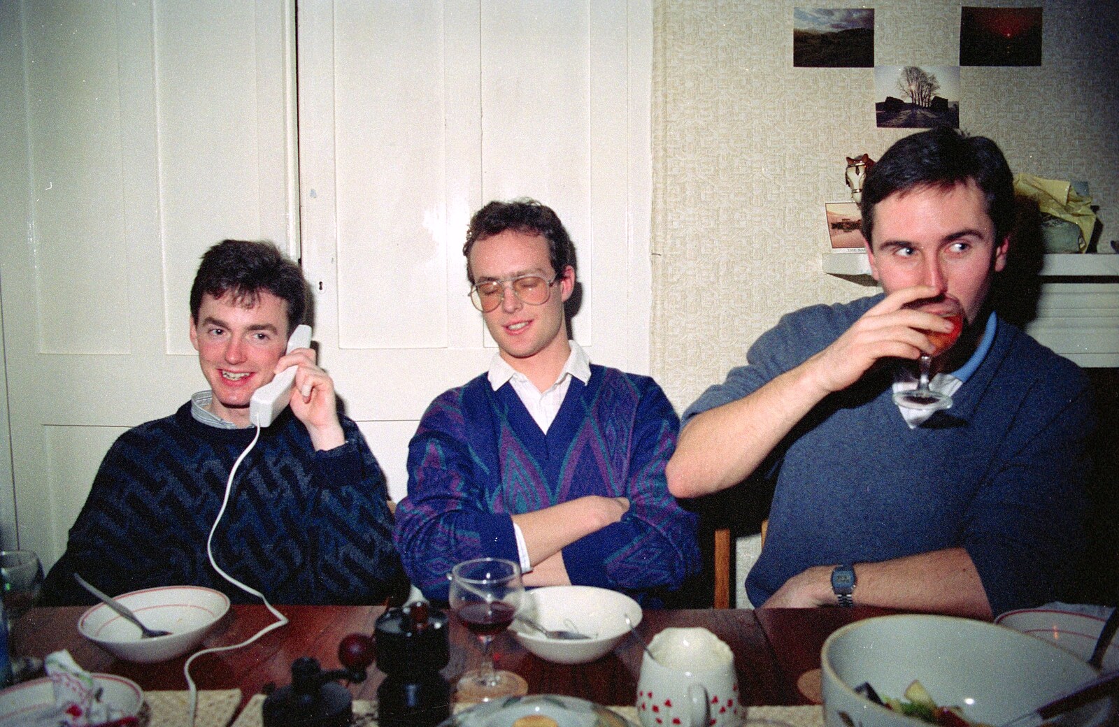 John's on the phone from Uni: A Dinner Party, Harbertonford and Buckfastleigh, Devon - 24th December 1988