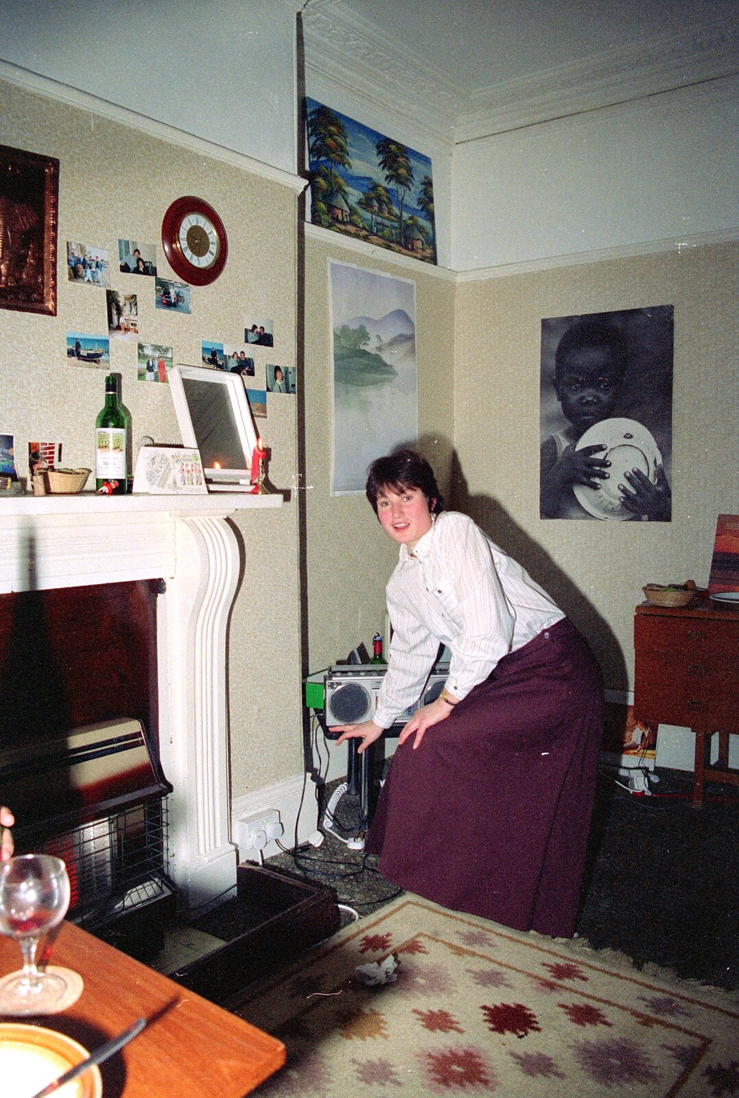 Angela checks the tunes from Uni: A Dinner Party, Harbertonford and Buckfastleigh, Devon - 24th December 1988