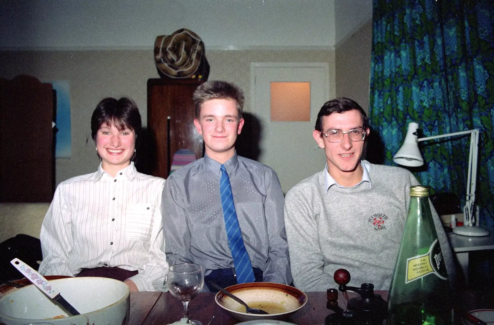 Angela, Nosher and Andy, from Uni: A Dinner Party, Harbertonford and Buckfastleigh, Devon - 24th December 1988