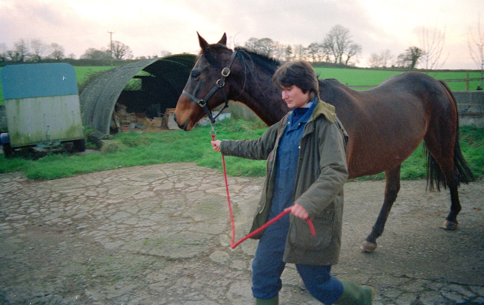 Angela takes Oberon out for a stroll from Uni: A Dinner Party, Harbertonford and Buckfastleigh, Devon - 24th December 1988