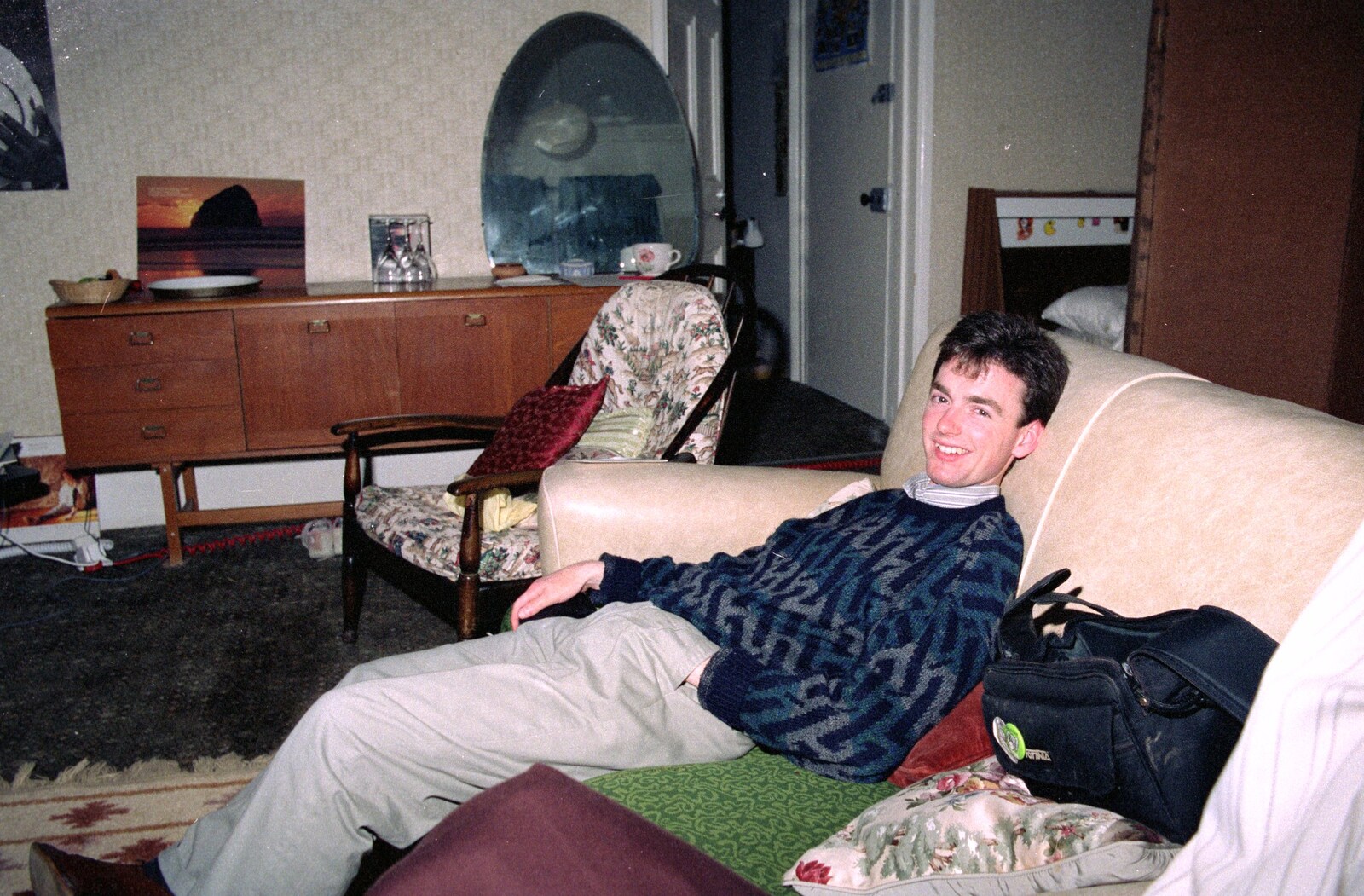 John flakes out after dinner from Uni: A Dinner Party, Harbertonford and Buckfastleigh, Devon - 24th December 1988