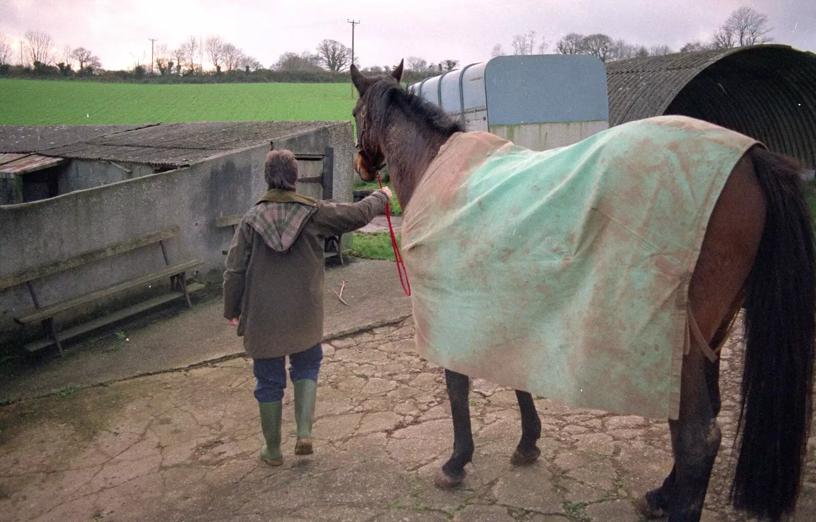 A rugged-up Oberon outside Pitt Farm, from Uni: A Dinner Party, Harbertonford and Buckfastleigh, Devon - 24th December 1988