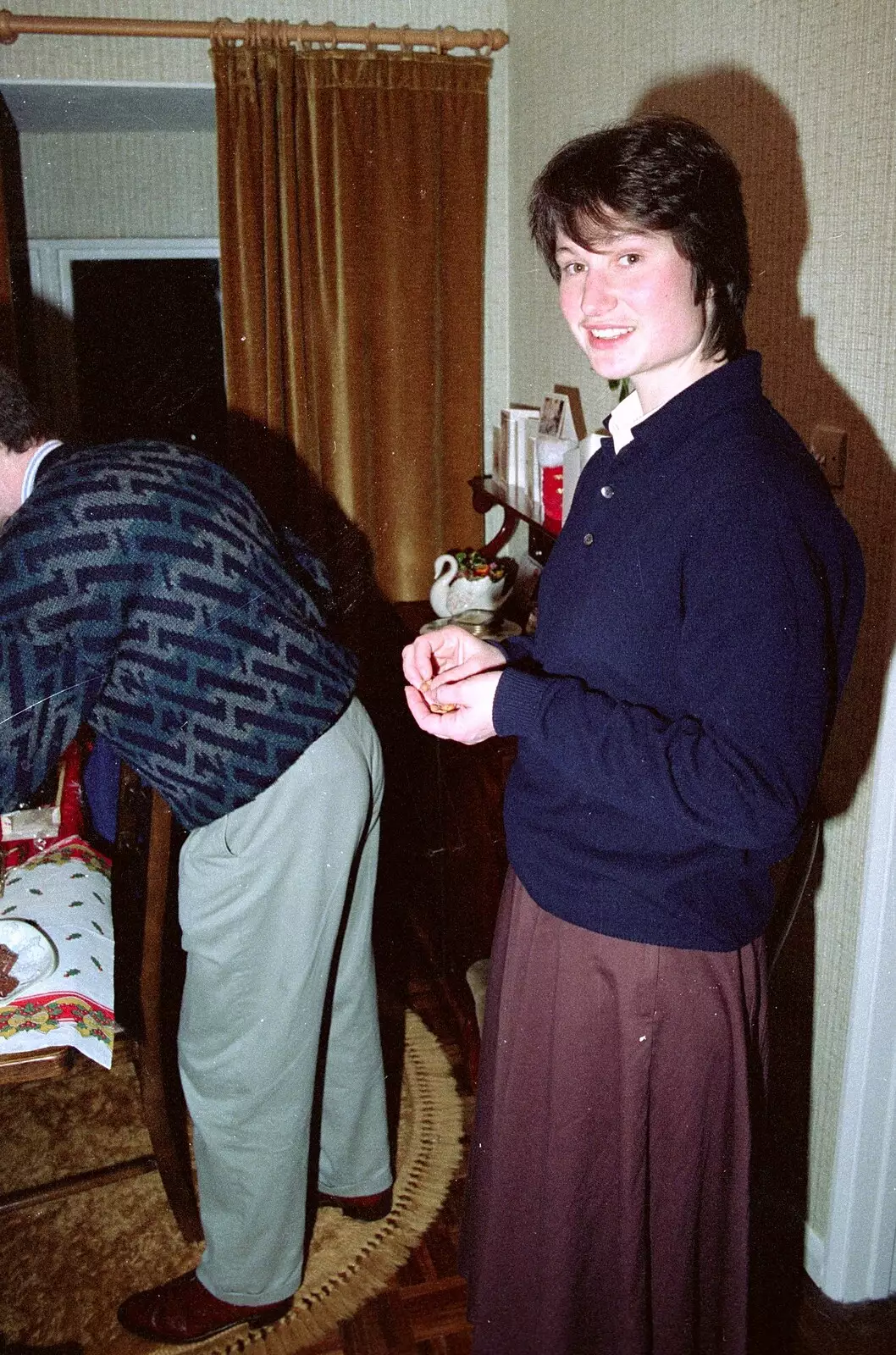 Angela's got a stash of peanuts, from Uni: A Dinner Party, Harbertonford and Buckfastleigh, Devon - 24th December 1988