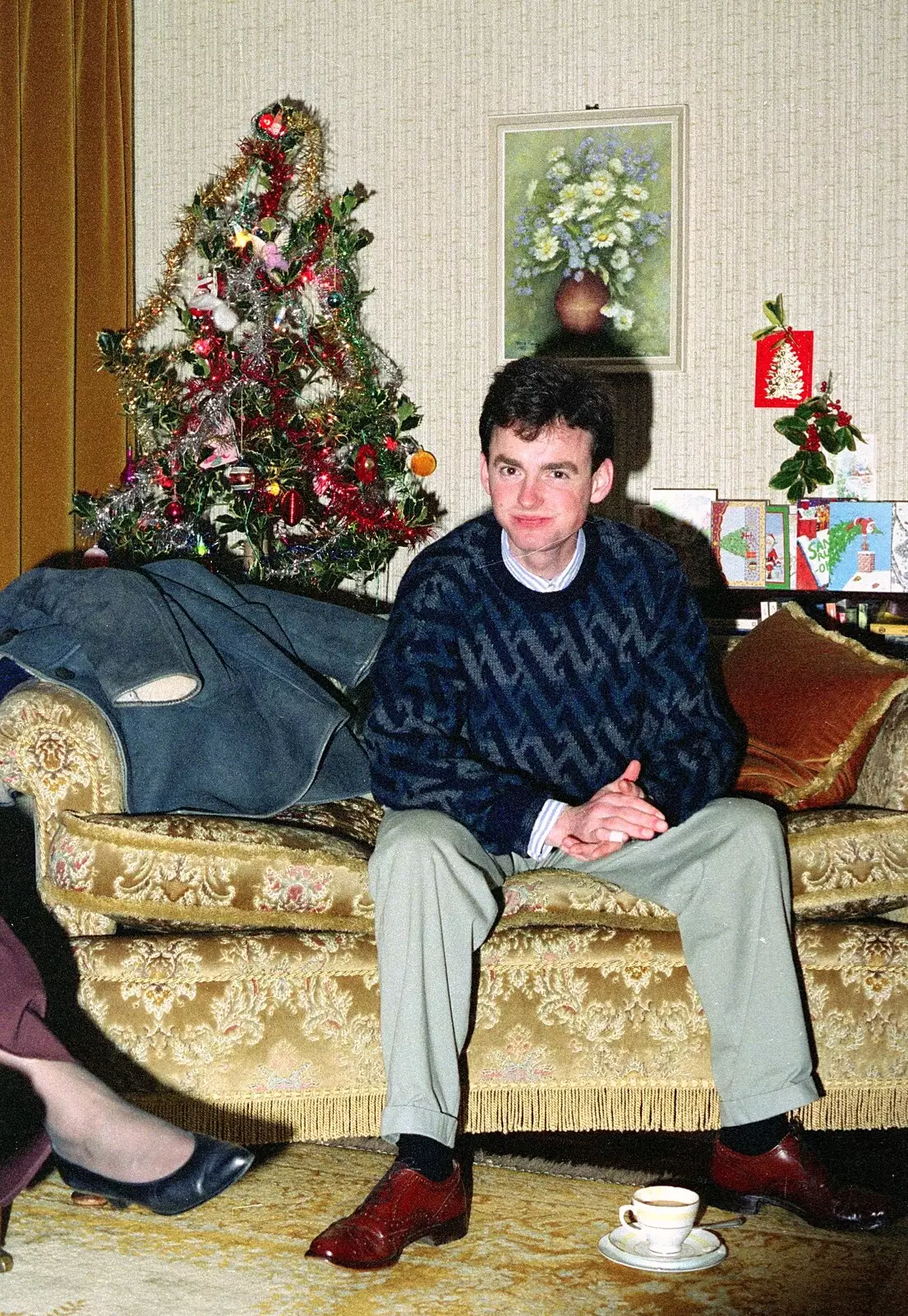 John eats a biscuit, from Uni: A Dinner Party, Harbertonford and Buckfastleigh, Devon - 24th December 1988