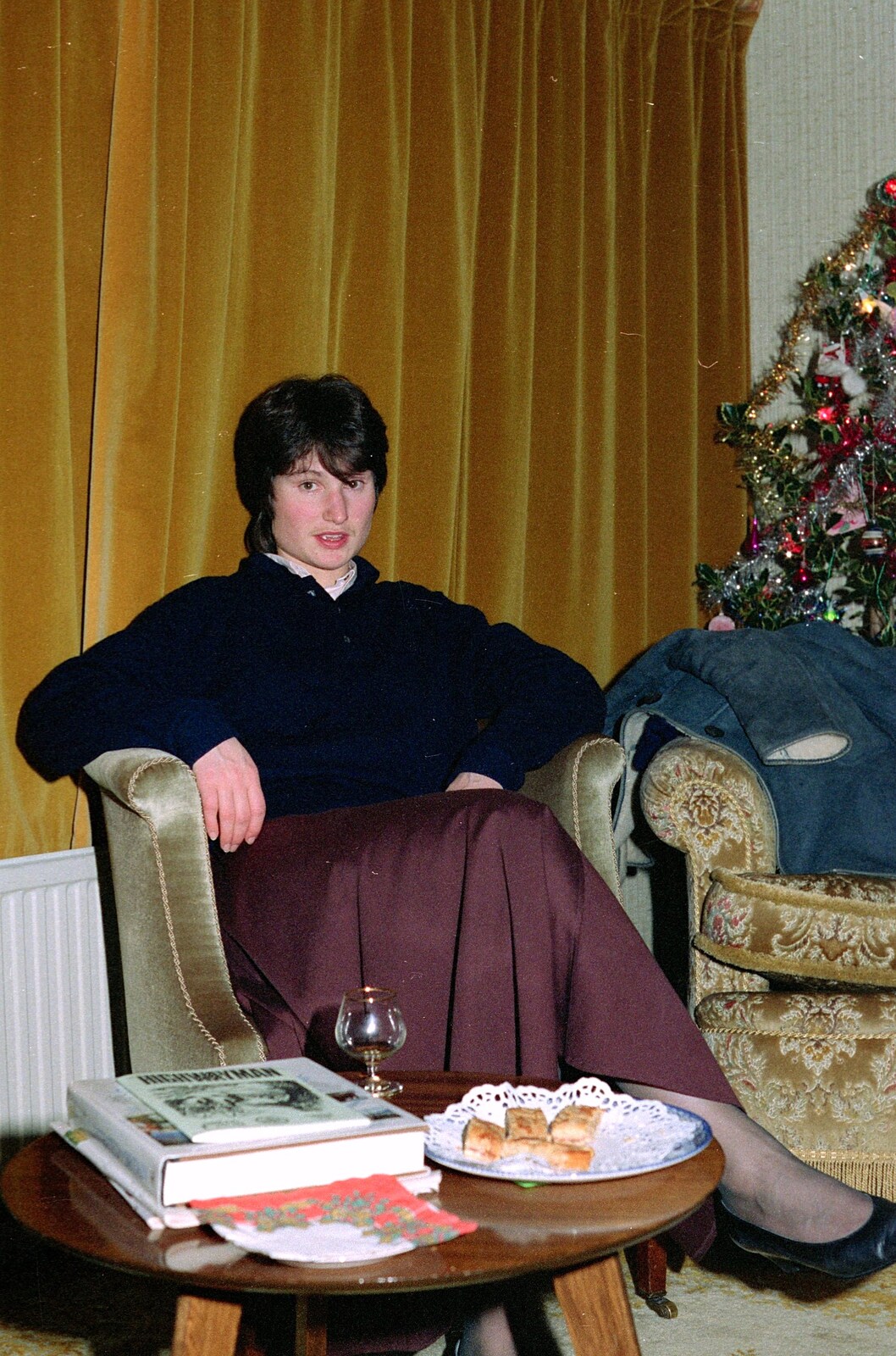 Angela waits for midnight mass from Uni: A Dinner Party, Harbertonford and Buckfastleigh, Devon - 24th December 1988