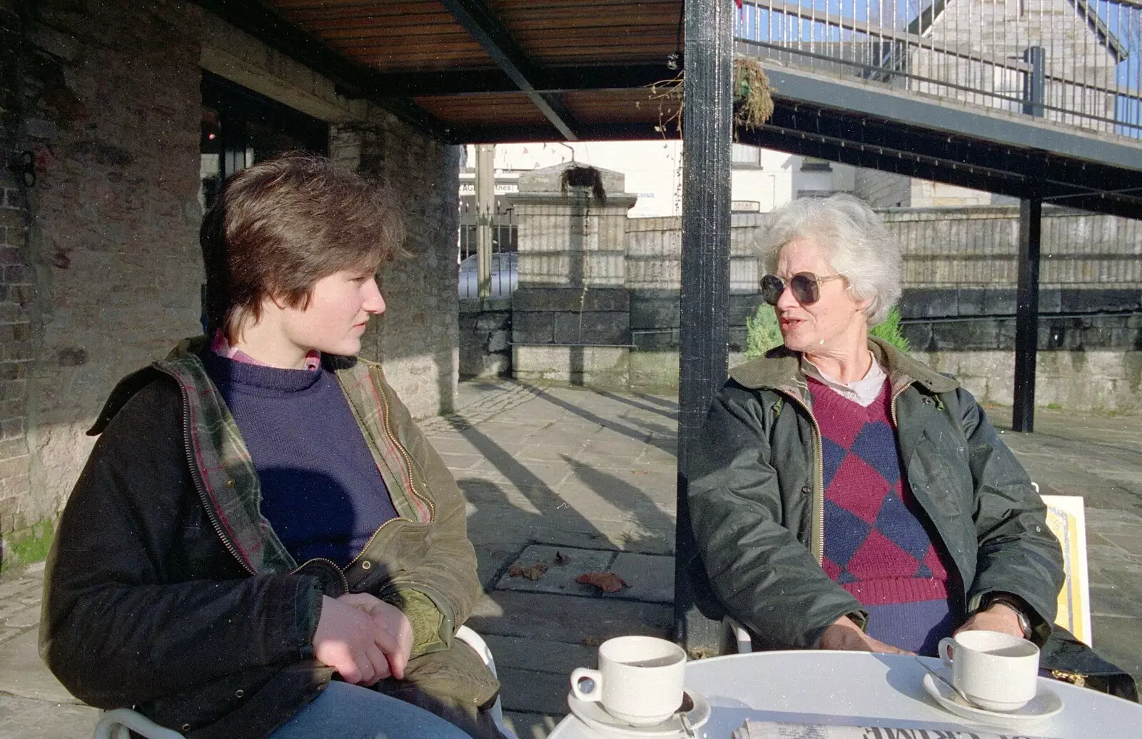 Angela and Diana down by the quay in Totnes, from Uni: A Dinner Party, Harbertonford and Buckfastleigh, Devon - 24th December 1988