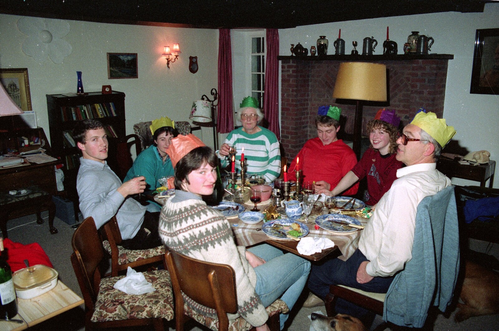 Gathered around the table for dinner from Christmas at Pitt Farm, Harbertonford, Devon - 25th December 1988