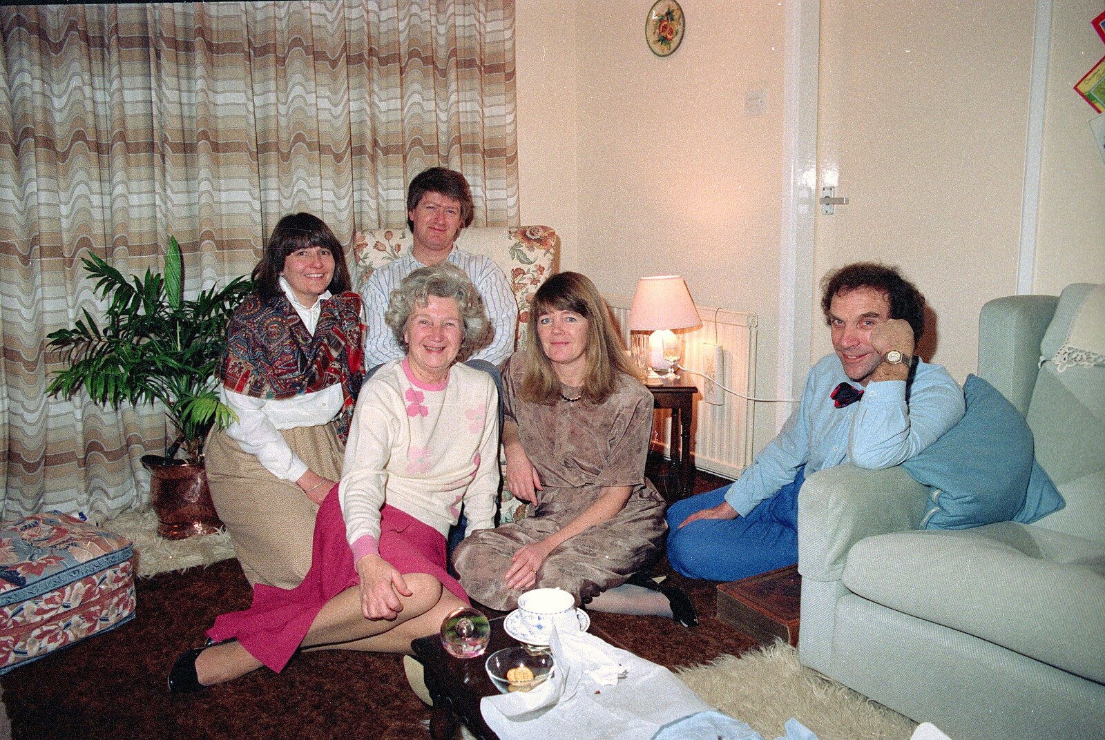 Caroline, Grandmother, Neil, Mother and Mike from Christmas at Pitt Farm, Harbertonford, Devon - 25th December 1988