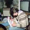 Angela opens a present, Christmas at Pitt Farm, Harbertonford, Devon - 25th December 1988