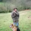 Bill hides behind Angela, Christmas at Pitt Farm, Harbertonford, Devon - 25th December 1988