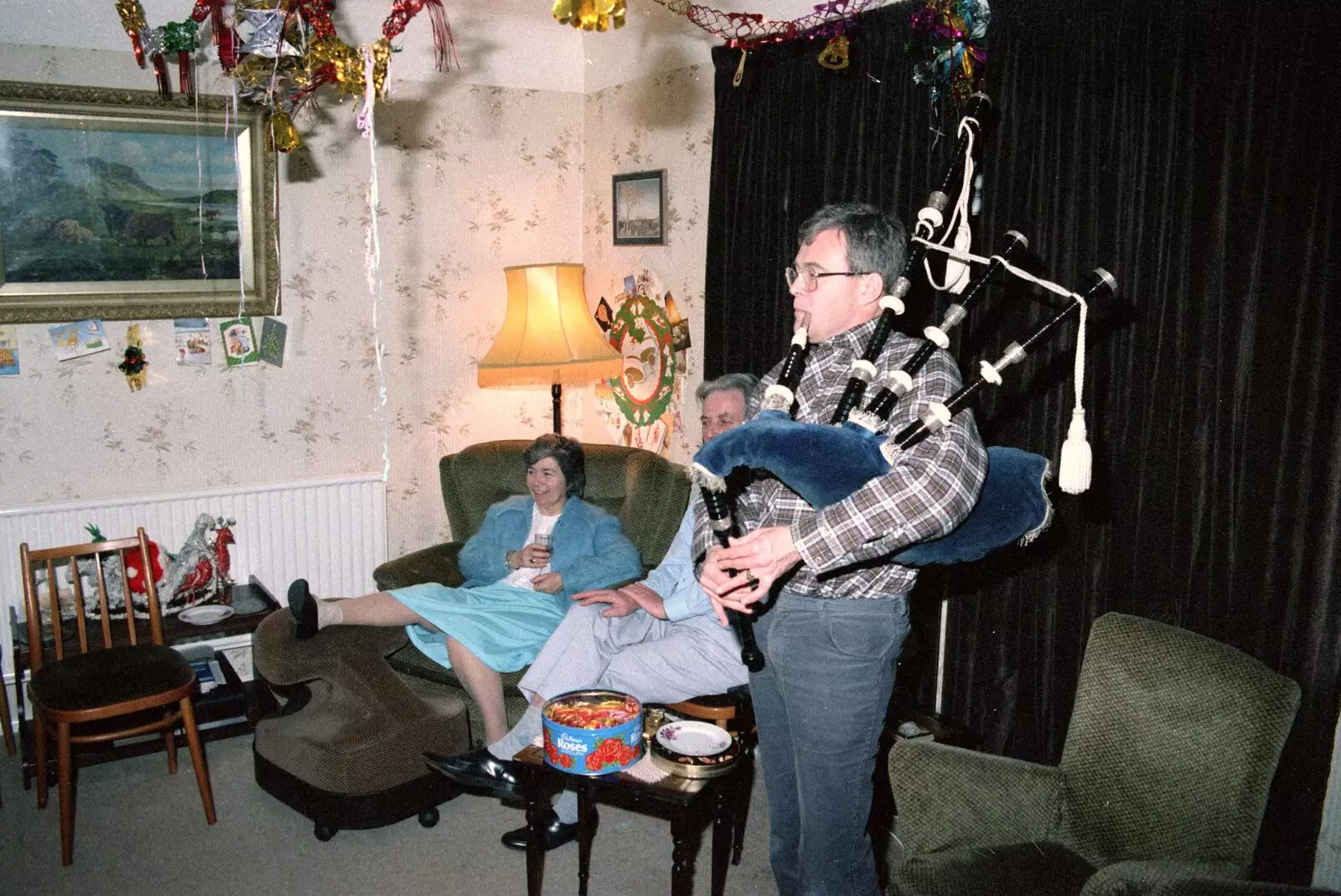 More bagpiping action, from New Year's Eve at Hamish's, New Milton, Hampshire - 31st December 1988