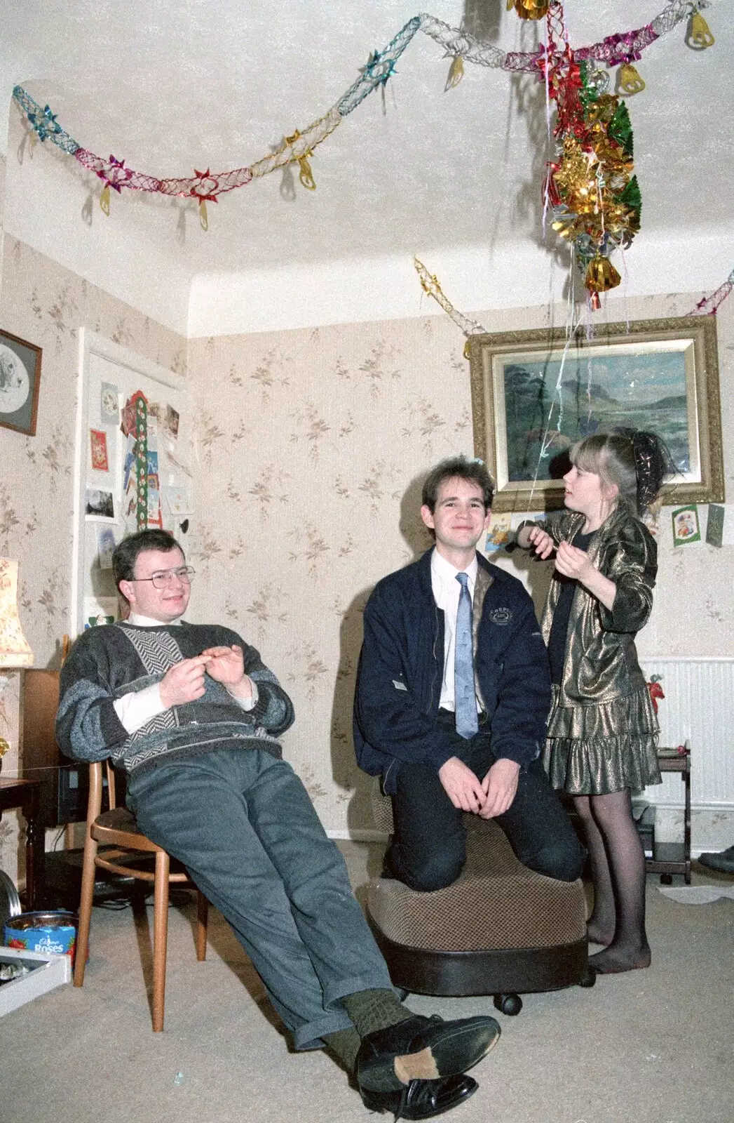 Hamish, Phil and Jenny - Hamish's sister, from New Year's Eve at Hamish's, New Milton, Hampshire - 31st December 1988