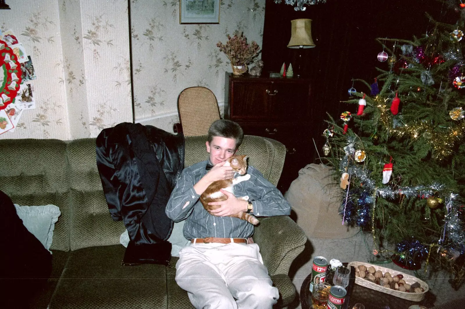 Nosher and cat, from New Year's Eve at Hamish's, New Milton, Hampshire - 31st December 1988